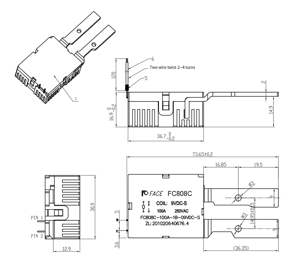 Three-phase 7P Rail Type Latching Relay